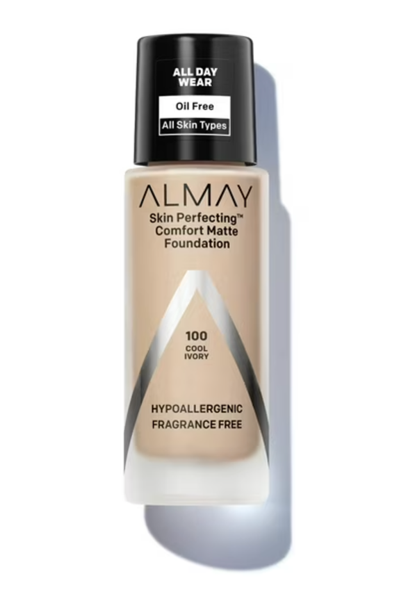 Almay - Skin Perfecting-  Maquillaje Base Mate Confort - 100 Cool Ivory